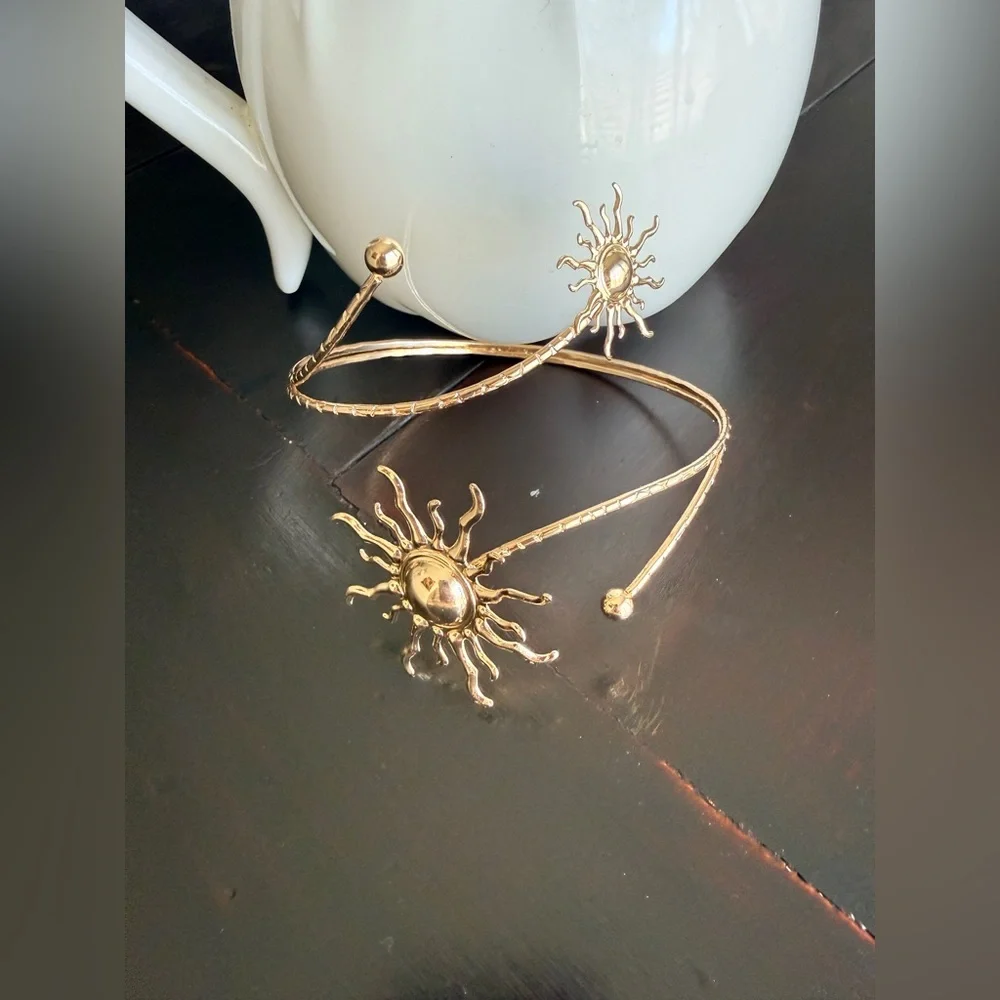 Boho plus size Gold Sunflower 
Anklet Bracelet - 
Adjustable Geometric Sun - Picture 2 of 4